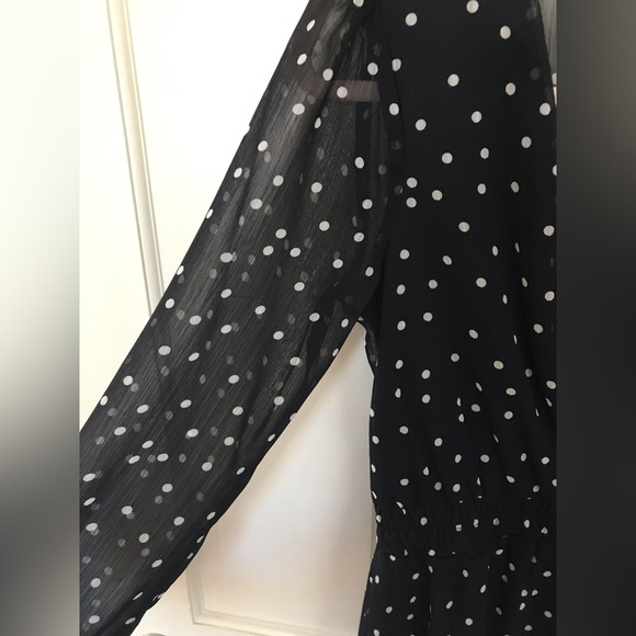 Mi Ami Black Chiffon V neck Mini Dress with White Polka Dots Size Small - Picture 5 of 8